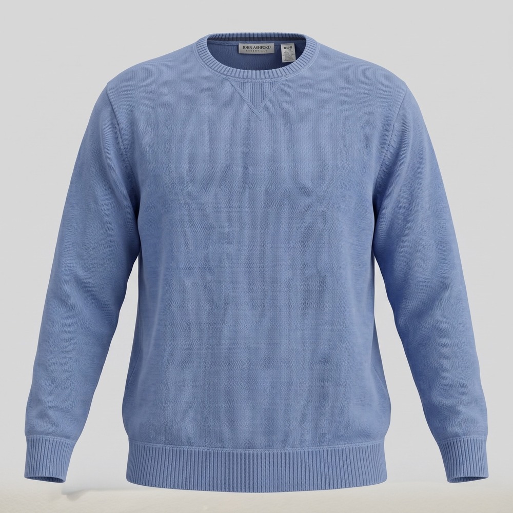 John Ashford Mens Large Blue Sweater Crewneck Essentials Cotton Knit Pullover